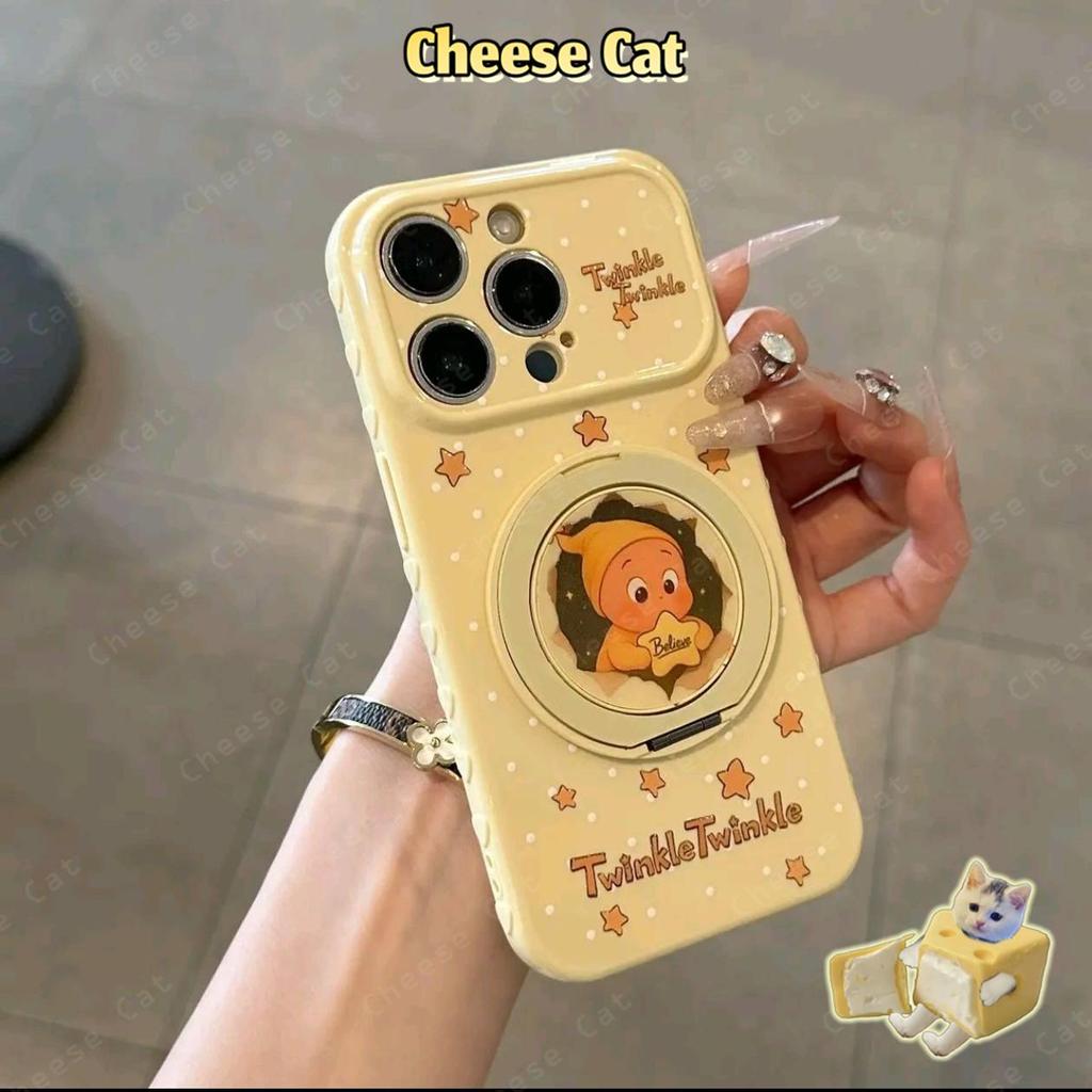 Ốp điện thoại màu hồng Kitty Star màu vàng Chân đế xoay kim loại cho iPhone 16 17 13 14 15 Plus 12 11 Pro Max Xs XR