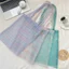 Túi đeo vai Organza kẻ sọc màu tím nhạt Sợi trong suốt Chất lượng văn học Cô gái đi làm Túi sức chứa lớn