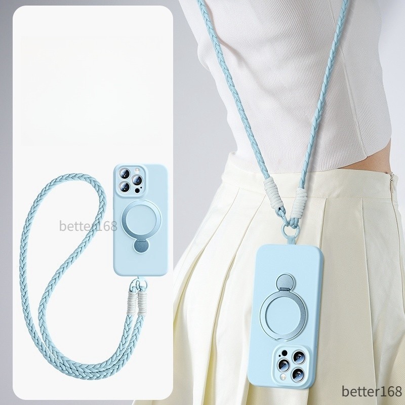 Ốp lưng silicone lỏng mới có chân đế xoay ốp lưng điện thoại có dây đeo chéo dài dành cho iPhone 17 16 15 14 13 Pro Max