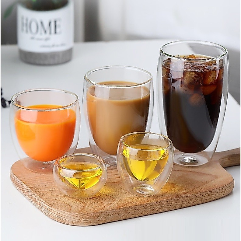 Cốc thuỷ tinh 2 lớp dùng uống cà phê,trà,nước,chất lượng dày dặn,hai lớp cách nhiệt,decor bàn ăn đẹp