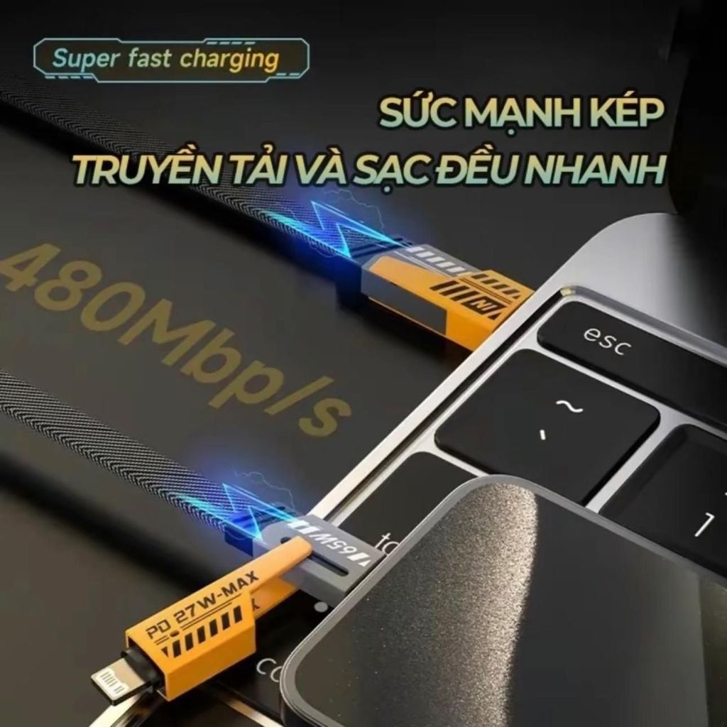 Combo 2 Dây Cáp Sạc Nhanh 65w Chống Gãy Chống Rối 4 Trong 1