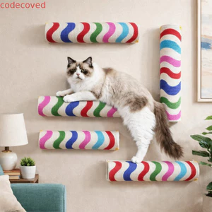 CODECOVED Mèo Scratch Post, Bảng cào mèo treo tường tự dính, Thang leo núi cho mèo Tiết kiệm không gian Xi lanh chống mài mòn Khung leo núi cho mèo Chơi trong nhà