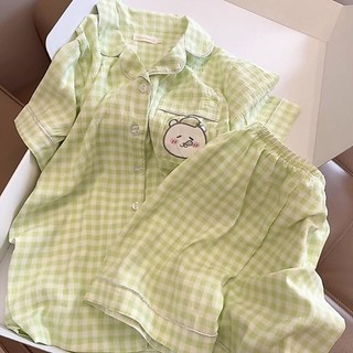 Kẻ Sọc Tự Phản Hồi Gấu Bộ Đồ Ngủ Nữ Mùa Hè Mới Quần Short Tay Ngắn Phong Cách Nhật Bản Dễ Thương Sinh Viên Nhà Quần Áo Phù Hợp Với Mặc Ngoài