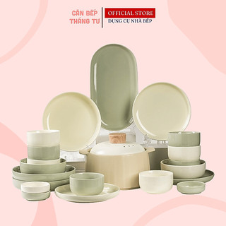 Bộ Chén Đĩa Sứ Xanh Kem Cao Cấp Dày Dặn Sang Trọng CBG07