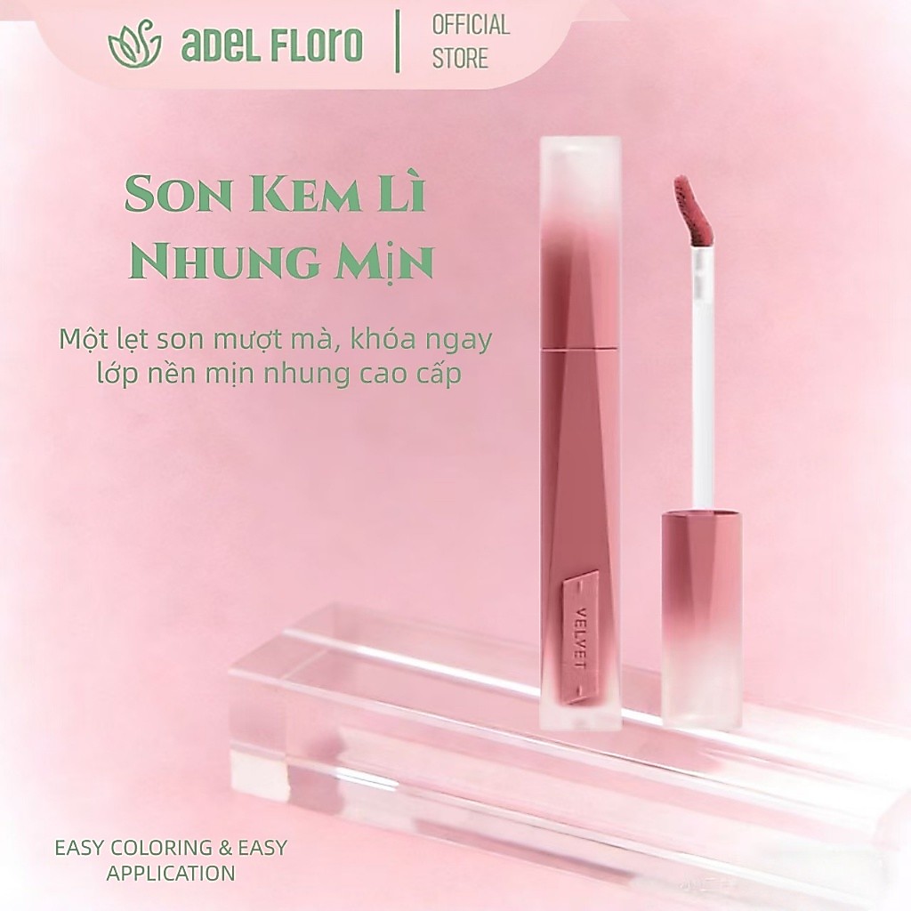 【Adel Floro】Son Lì Nhung | Chất nhung mịn, Lì mượt, Lâu trôi, Đầu cọ đặc biệt, Dưỡng ẩm hoạt tính