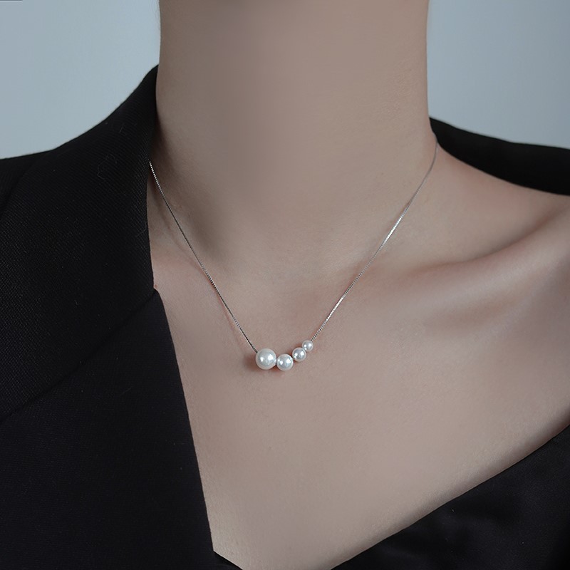 Vòng cổ ngọc trai thiết kế thích hợp sang trọng ánh sáng bạc s925