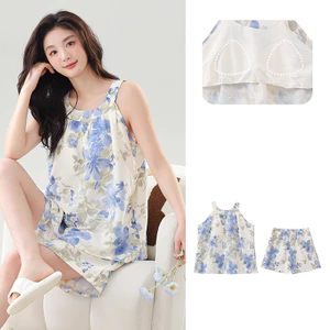 Bộ đồ ngồi không tay dành cho nữ kèm miếng đệm tích hợp theo phong cách đáng yêu để thoải mái khi ở trong nhà mặc ban đêm và các dịp gia đình thông thường hàng ngày