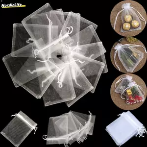 NORDICLIFE 25 / 50 Chiếc Organza Gạc Gói Kẹo Trang Sức Đóng Gói Đảng Cung Cấp Dây Rút Túi