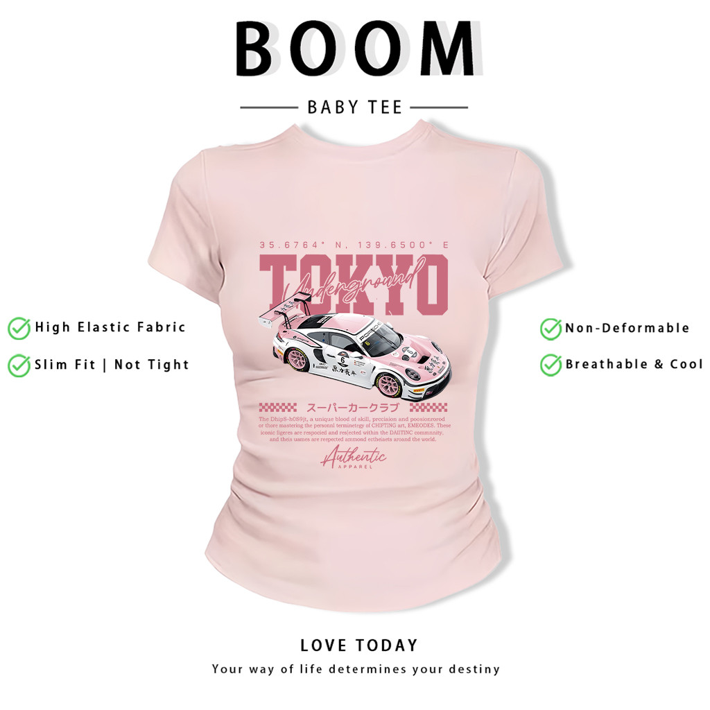 BOOM Áo Baby Tee Nữ Cotton Ôm Body-Áo Thun Ngắn Tay Y2K In Hình PhongCách Mùa Hè, Cổ Tròn Hàng Đầucách hàn quốc phongU69