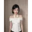 Áo thun ngắn tay một vai chấm bi màu trắng dành cho nữ Mùa hè Phong cách mới Slim-Fit Slimm