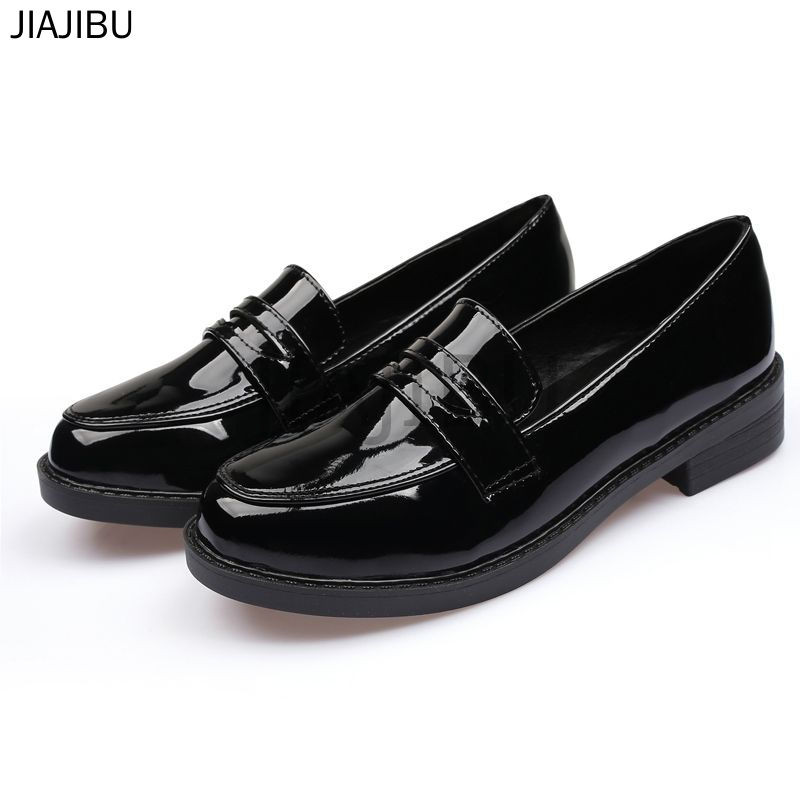 Size 34-44 Giày Lười Đế Dày Màu Đen Mũi Tròn Chống Trượt Thời Trang Hàn Quốc Dành Cho Nữ Cỡ Lớn Thường Ngày 43 Giày Da Mary Jane Đế Dày Cổ Điển, Màu Lì/bóng, Phong Cách Trường Học Anh Dành Cho Học Sinh 42 Giày Thuyền Cosplay Lolita Đồng Phục JK Nhật Bản