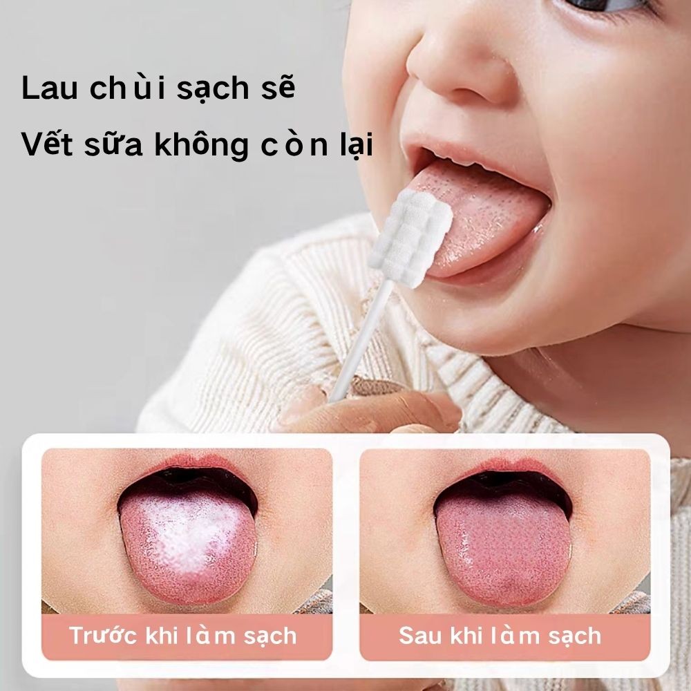 Rơ Lưỡi Cho Bé Sơ Sinh, Gạc Tưa Lưỡi Cho Bé, 1 Hộp 30 Que Gạc Bông Tự Nhiên Chống Nấm Miệng, An Toàn Cho Bé