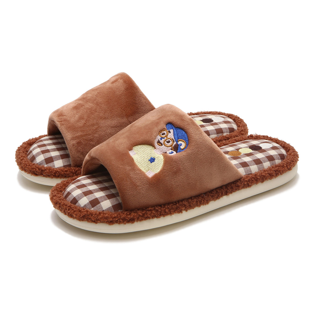 XIXITIAO Dép Cotton Đế Mềm Hoạt Hình Nam Nữ Thu Đông Cặp Đôi Giải Trí Nhà Phòng Ngủ