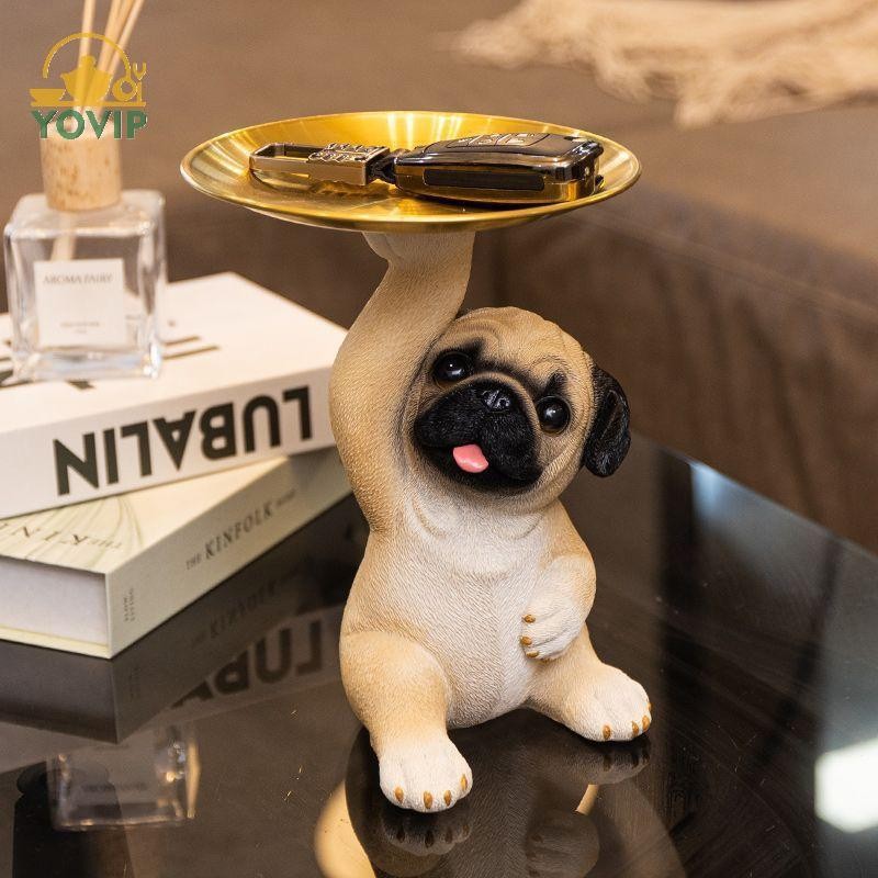 YOVIP Sáng Tạo Pug Tượng Khay Bảo Quản Dễ Thương Chìa Khóa Chó Kẹo Ăn Nhẹ Tấm Bảo Quản Động Vật Điêu Khắc Đồ Trang Trí Bàn Làm Việc Văn Phòng Trang Trí