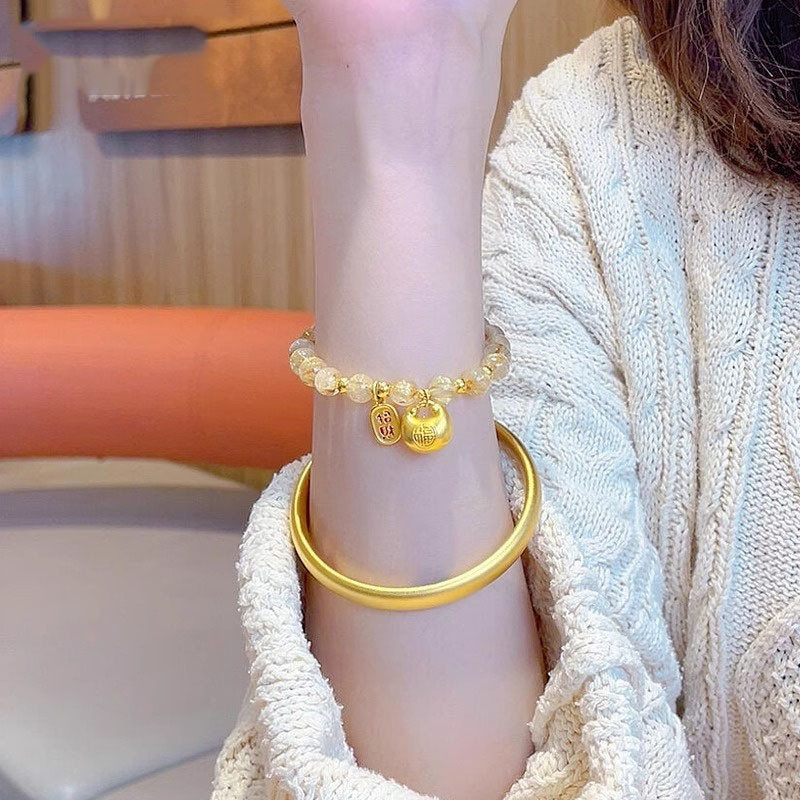 Phong Cách Mới Xiaopengfu Citrine Vòng Tay Pha Lê INS Niche Cao Cấp Dân Tộc Sự Giàu Có Thu Hút Đính Hạt Nẹp