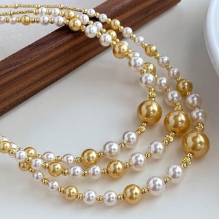 [ DAISYN ] N1045 vòng cổ ngọc trắng vàng sang trọng , dây chuyền ngọc trai nhân tạo , chuỗi hạt ngọc