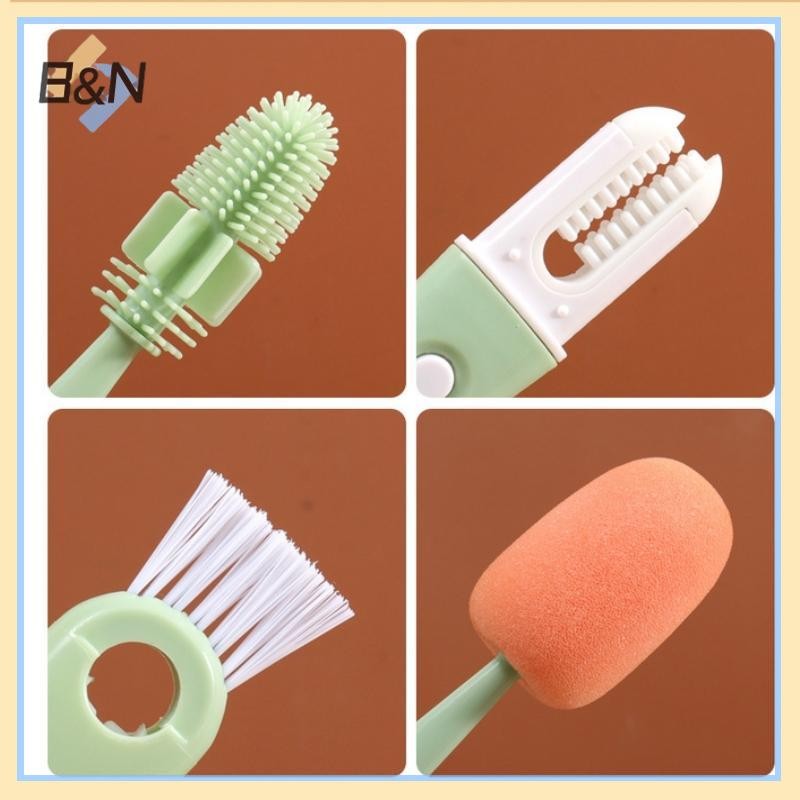 Bàn chải cốc cầm tay dài B & N 4 trong 1 Bàn chải làm sạch cốc đa chức năng Bàn chải làm sạch bằng silicon 360 độ.