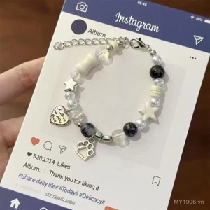 Vòng Tay Nữ Hình Ngôi Sao Mèo Con Móng Vuốt Xương, Đính Hạt Phù Hợp Cho Bạn Gái
