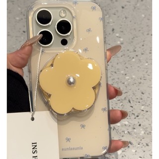 Sang Trọng Màu Vàng Đáy Toàn Màn Hình Màu Xanh Nơ Hoa Từ Giá Đỡ Ốp lưng Thích Hợp Cho iPhone17 16 15 14 13 Pro Max Chống Sốc Bảo Vệ Camera Ốp Lưng Cứng Chống Rơi