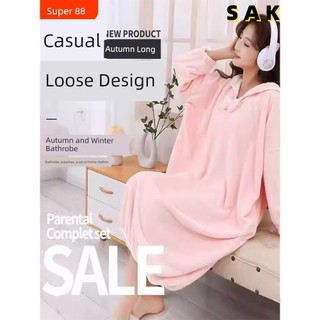 Áo choàng tắm mùa thu đông có thể mặc khăn tắm cho nữ Hộ gia đình Lông cừu san hô thấm nước mềm mại Váy tắm khô nhanh Váy ngủ tắm