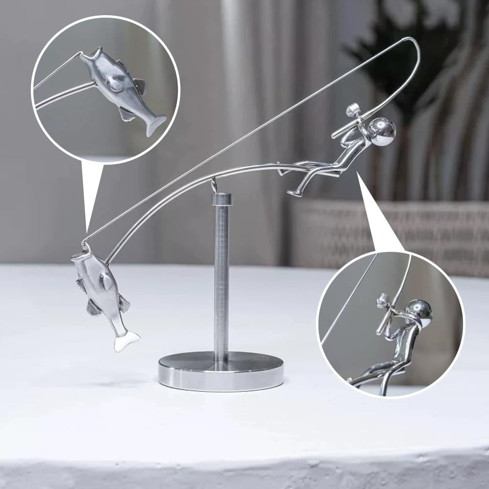 Tác phẩm điêu khắc câu cá động học CAST, Trang trí bàn làm việc bằng kim loại Tác phẩm điêu khắc cân bằng ngư dân, Quà tặng sáng tạo Tượng câu cá thủ công dành cho những người yêu thích