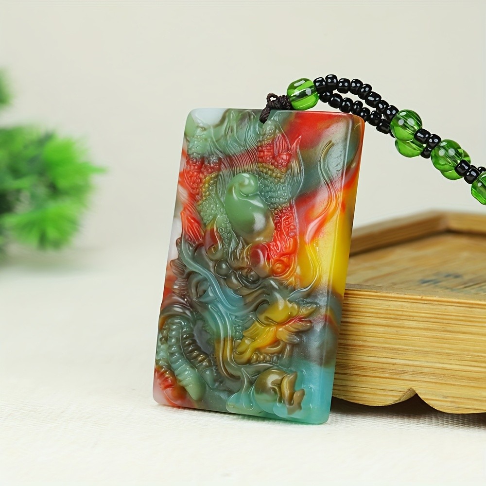 Vòng cổ mặt dây chuyền hình rồng nam-Đỏ, Cam, Vàng, Xanh