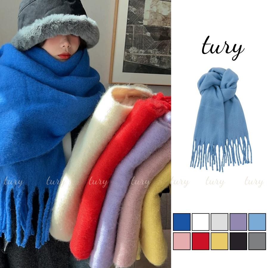 Khăn Quàng Cổ Len Unisex Nam Nữ - Tury - Khăn choàng cổ họa tiết TRƠN phối tua rua to - LN102