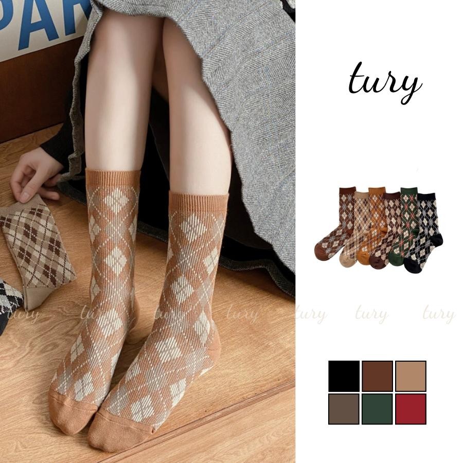 Tất Vớ Unisex Nam Nữ - Tury - Vớ tất len họa tiết hình thoi - TV028