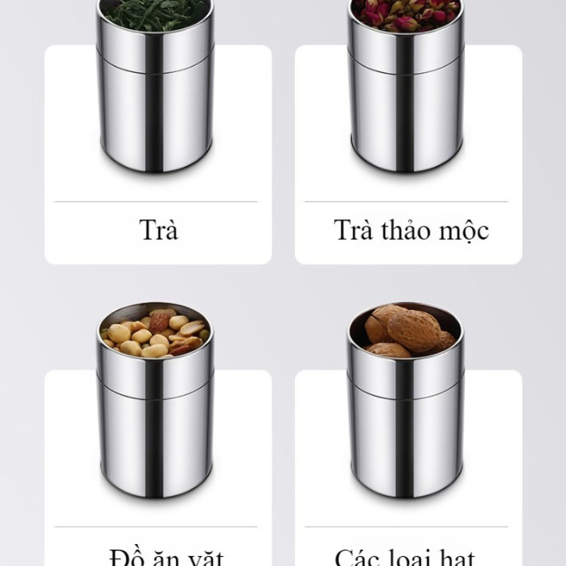Hũ Inox Đựng Bột,Trà, Cà Phê, Ngũ Cốc,Nắp 2 Lớp Kín Khí, Chống Ánh Nắng & Mùi, Bảo Quản Đa Năng Tiện Lợi