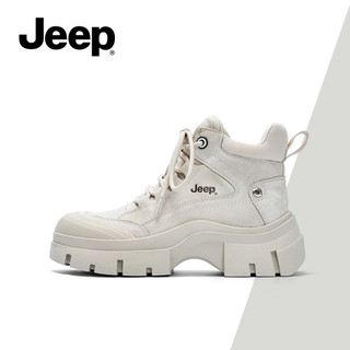 Jeep Jeep Nữ Giày Đi Bộ Đường Dài Ngoài Trời Giày Thu Đông Phong Cách Mới Chống Trơn Trượt Tăng Chiều Cao Ấm Áp Giày Bốt Martin Trắng