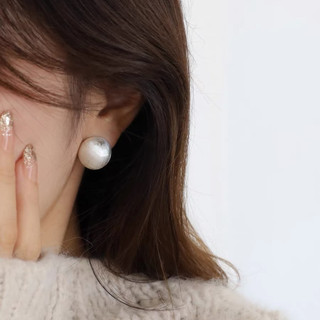 Bông tai chải mờ tròn bóng vàng và bạc, thiết kế vintage đơn giản cho thu đông
