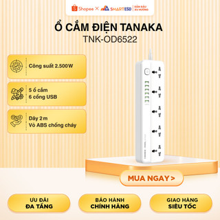 Ổ Cắm Điện Tanaka TNK-OD6522 - 5 ổ cắm, 6 cổng USB, công suất 2500W, điện 250V - Bảo hành 6 tháng