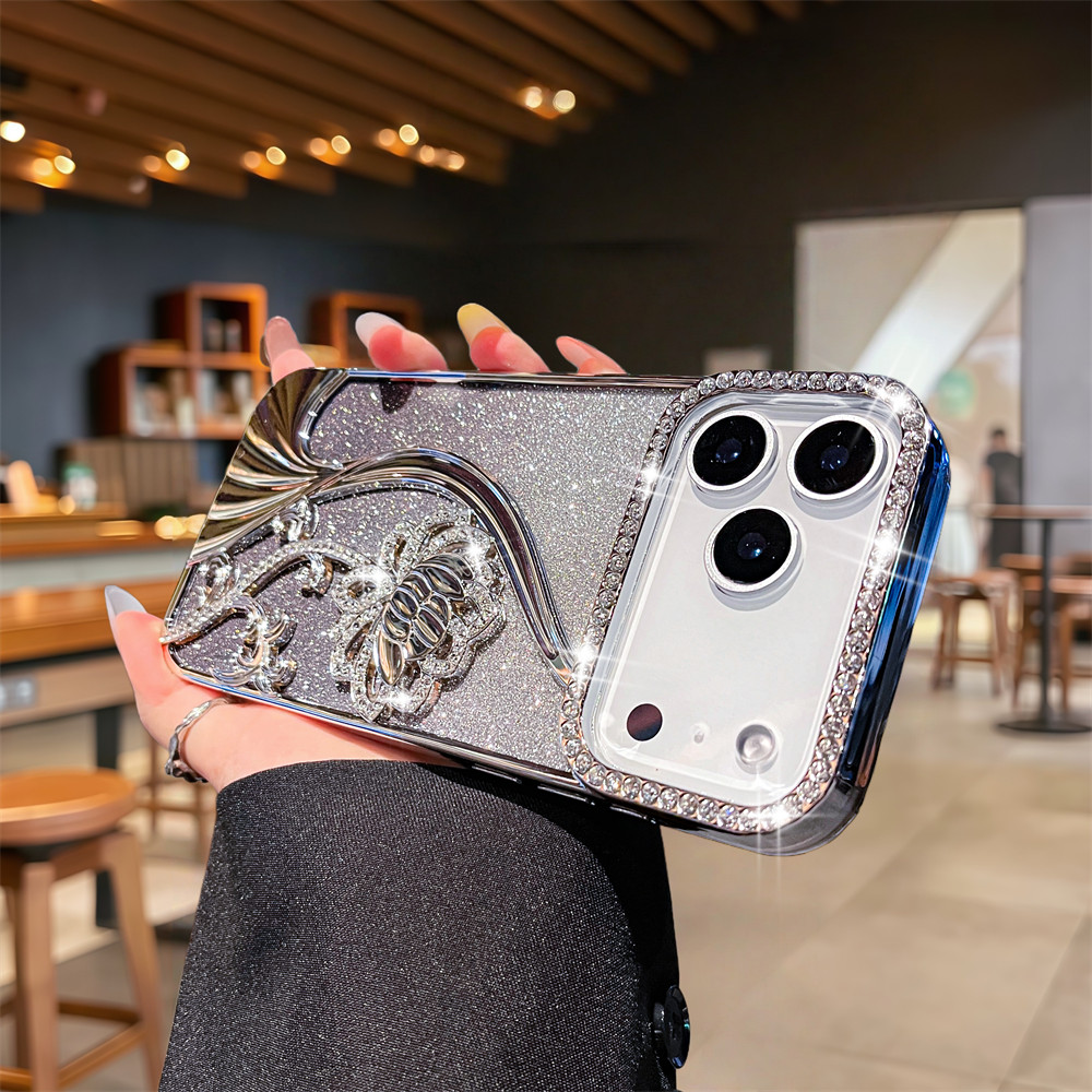 Flash Diamond Lotus TPU Ốp Lưng Điện Thoại iPhone 17 Pro Max Air 16 12 13 14 15 Pro Max 16 plus Ống Kính Bảo Vệ Camera Vỏ Chống Sốc TPU Vỏ Mềm Vỏ Bảo Vệ Điện Thoại