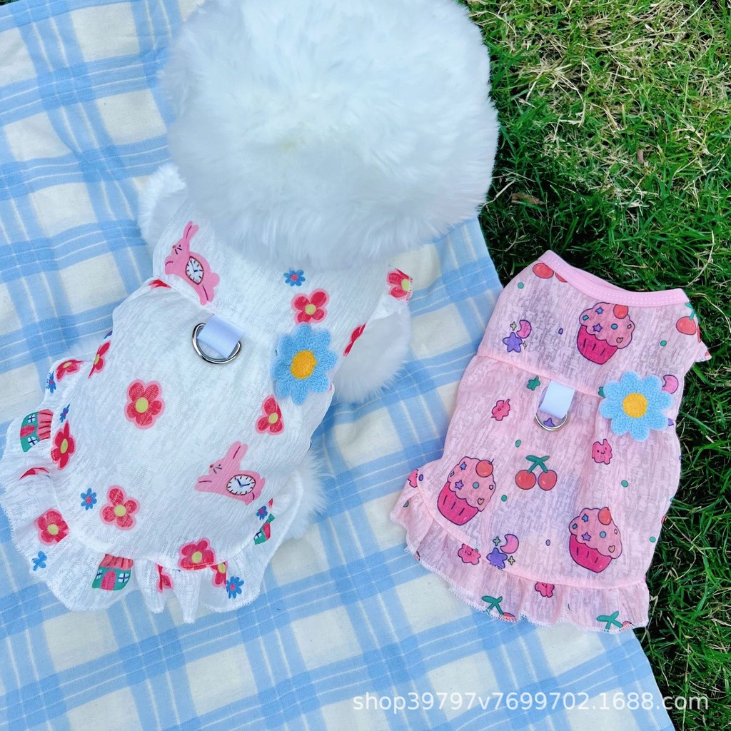 Quần Áo Thú Cưng ins Phong Cách Thoáng Khí Gạc Quần Áo Mèo Mùa Hè Váy Mỏng Quần Áo Chó Teddy Pomeranian