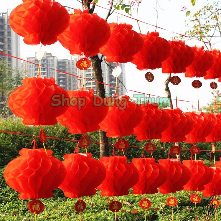 COMBO 10 Đèn Lồng Đỏ trang trí Tết chữ Phúc chất liệu chống nước các size 13,15, 20, 25cm