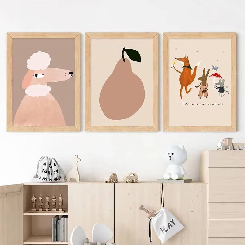 Hoạt Hình Động Vật Trẻ Em Trang Trí Phòng Áp Phích Chó ngỗng Thỏ Hoa Hoang Dã Treo Tường Nghệ Thuật Vải In Hình Vườn ươm Trang Trí Phòng Bé