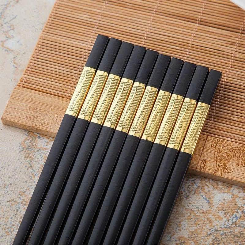 10 Đôi Đũa Kháng Khuẩn Mạ Vàng Đũa Nhựa Ăn Cơm Phong Cách Hàn Quốc Nhựa Đen Chống Trơn Chống Mốc Chịu Nhiệt