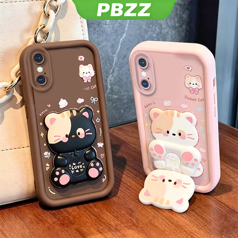 Ốp lưng cho iPhone x s xsmax iphone xr xs max vỏ điện thoại Softcase Silicone chống sốc thiết kế mới thẩm mỹ có giá đỡ 360° Gương trang điểm mèo dễ thương cho bé gái JTXMMZJ