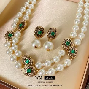 Thời Trung Cổ vintage Hình Bầu Dục Kim Cương Đôi Ngọc Trai Vòng Cổ Ánh Sáng Sang Trọng Niche Áo Len Dây Chuyền Retro Bộ Trang Sức 2026-6-11