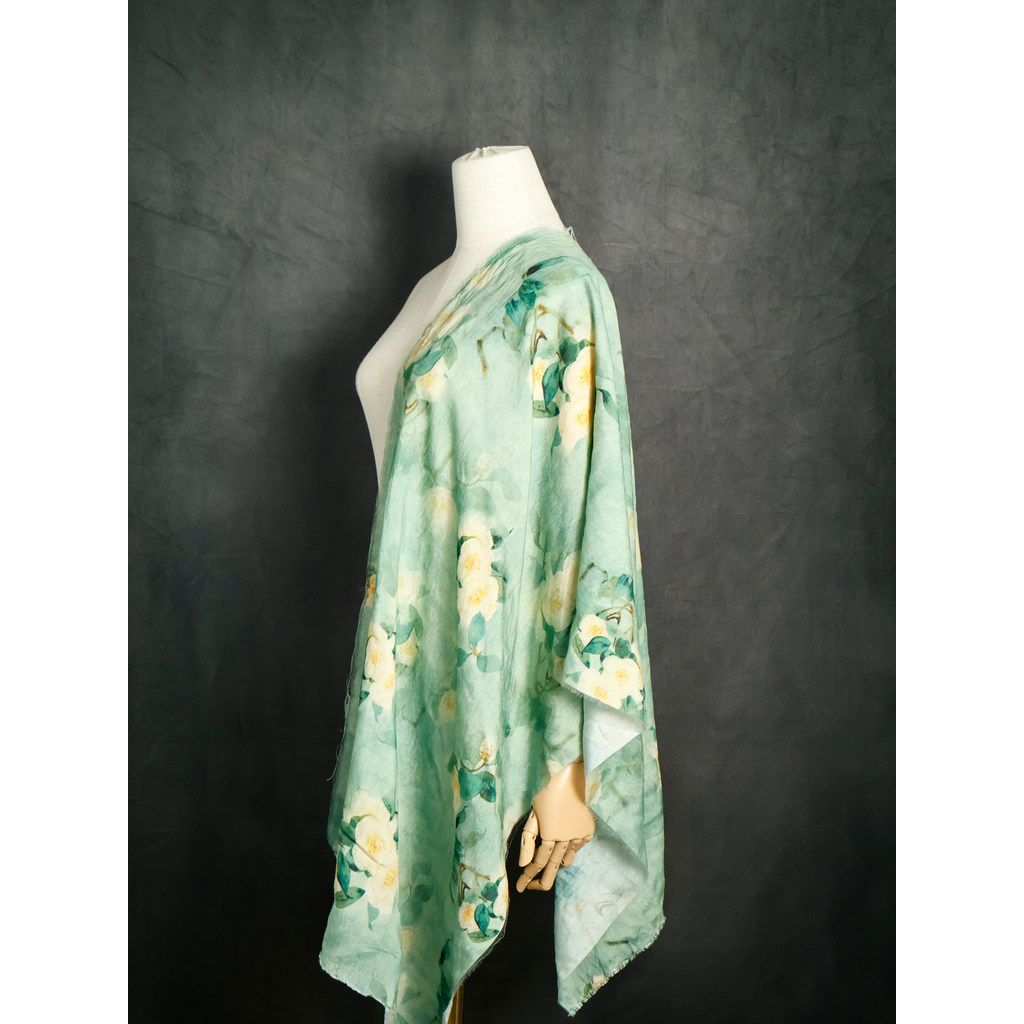 Mới Phong Cách Trung Hoa Mẫu Đơn In Tencel Vải Lanh Retro Hoa Xanh Hoa Văn Mềm Mại Thoáng Khí Cho Đầm 50x150cm