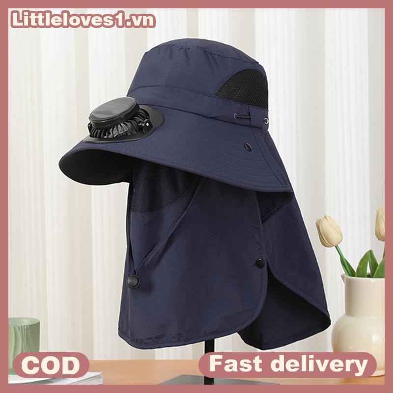 Littleloves1 Mũ ngoài trời nam có quạt bảng điều khiển năng lượng mặt trời Vành rộng chống tia cực tím Mũ chống nắng để làm vườn và câu cá VN