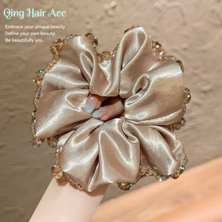 Cao Cấp Pha Lê Viền Satin Scrunchy Tóc Nữ 2026 Phong Cách Mới Buộc Bóng Dây Tóc Ánh Sáng Sang Trọng Phụ Kiện Tóc Mũ Đội Đầu