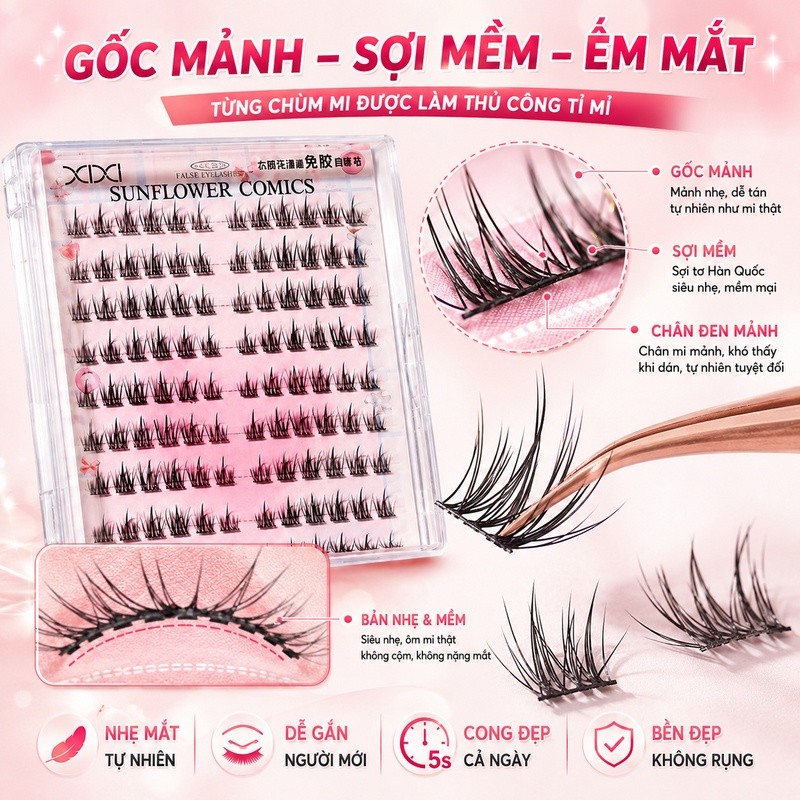 Mi Giả XIXI Tự Nhiên Mỏng Nhẹ Cong Mềm Dễ Gắn Không Cộm Mắt Phù Hợp Trang Điểm Hằng Ngày JM24