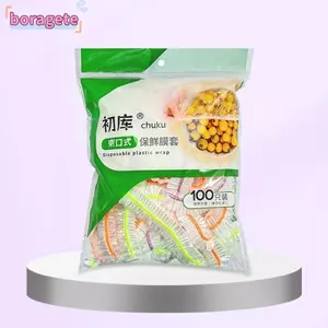 BORAGETE 100 / 300 / 500 Chiếc Vỏ Thực Phẩm Dùng Một Lần, Túi Nhựa Giữ Tươi Miệng Co Giãn, Nắp Thực Phẩm Đàn Hồi Nhựa Cấp Thực Phẩm Nhiều Màu Sắc Cho Rau Quả