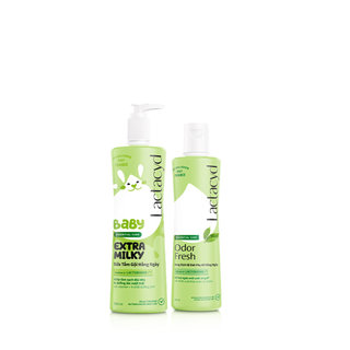 Bộ Dung Dịch Vệ Sinh Phụ Nữ Lactacyd Odor Fresh Ngăn Mùi 24H 250ml + Sữa Tắm Gội Trẻ em Lactacyd Baby Extra Milky 500ml