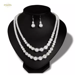 PNPIA- Bộ trang sức ngọc trai chuỗi đôi dành cho nữ Ngọc trai mô phỏng Bông tai trang sức