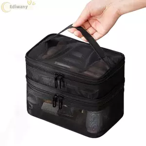 Túi đựng mỹ phẩm du lịch EDIWANY, Túi đựng đồ trang điểm lưu trữ dung lượng lớn, Túi đựng đồ vệ sinh lưới trong suốt đa chức năng 2 / 3 lớp Bảo quản mỹ phẩm