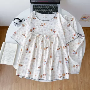 Bộ Đồ Ngủ Ba Mảnh Phong Cách Nóng Bỏng Trực Tiếp Quần Short Ngắn Tay Quần Cardigan Đám Mây Bông Cổ Tròn Bộ Đồ Mặc Nhà