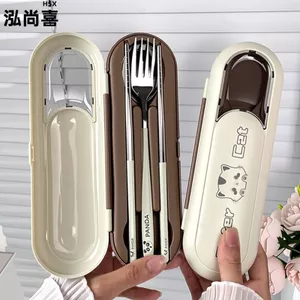 Hongshangxi Thìa Inox Đũa Nĩa Ống Hút Bộ Đồ Ăn Bộ Ba Mảnh Nhân Viên Văn Phòng Di Động Bộ Đồ Ăn Hộp 6.18