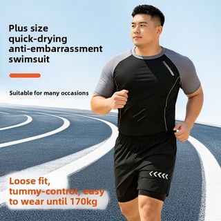 2 Chiếc Plus Size Nam Thoáng Khí Đi Biển Bơi Bộ Đồ Đen Tay Ngắn Bơi Bộ Áo Sơ Mi